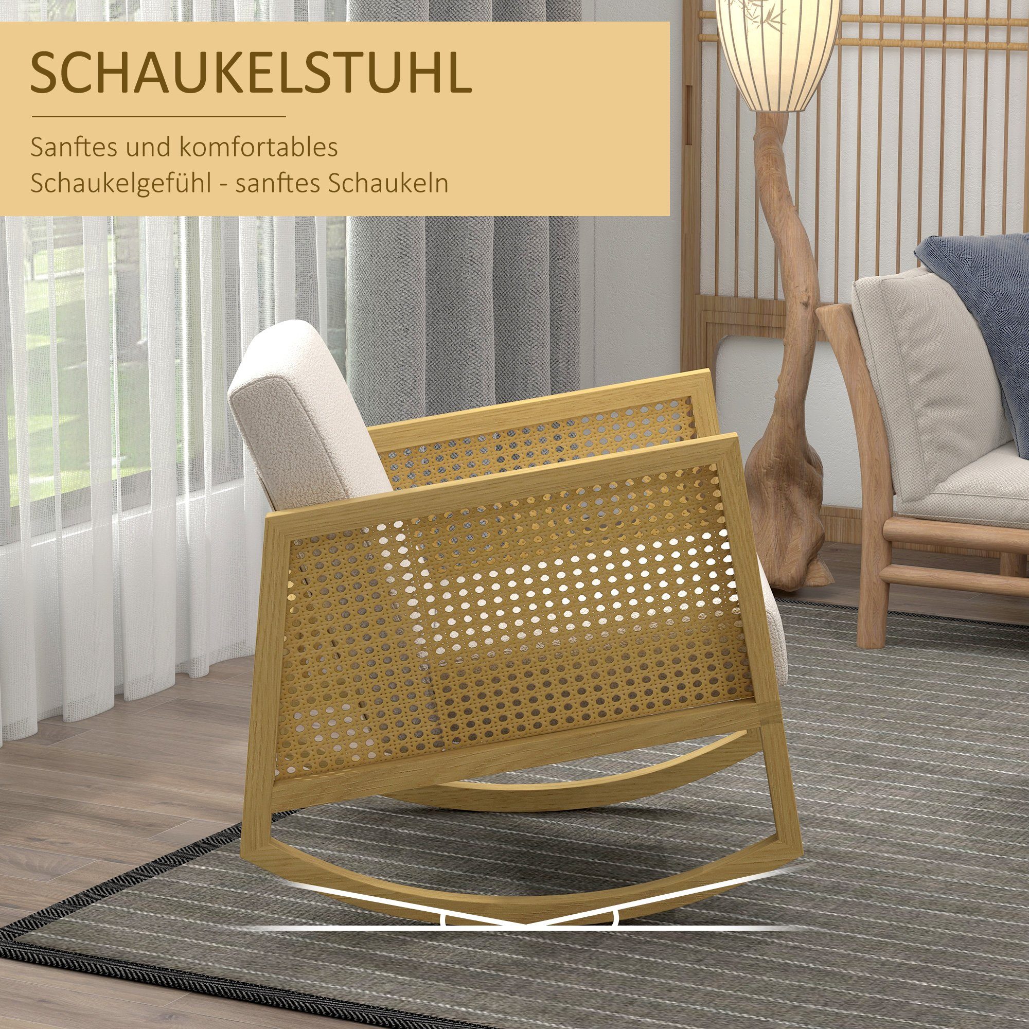 HOMCOM Schaukelstuhl Relaxsessel mit weicher Polsterung (Schwingsessel, 1 St), mit Kaschmir-Optik, Hellgrau