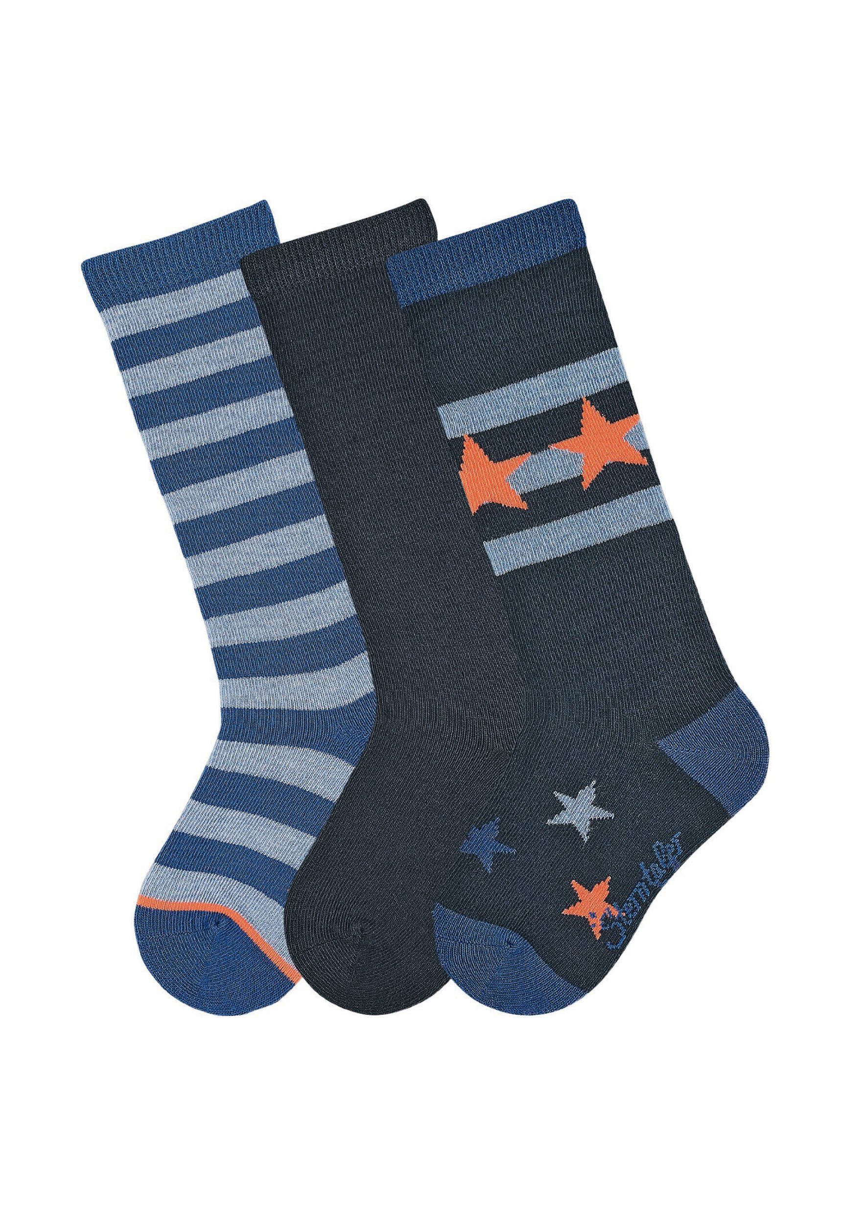 Sterntaler® Kniestrümpfe Kniestrümpfe Ringel, 3er-Pack (3-Paar) Hohe Socken - Strümpfe, Kniestrümpfe 3er-Pack Ringel, Kinderkniestrümpfe gestreift mit Ringel und Stern Motiven, Weiche Kinder Kniesocken mit hohem Baumwollanteil, Blau oder Anthrazit -