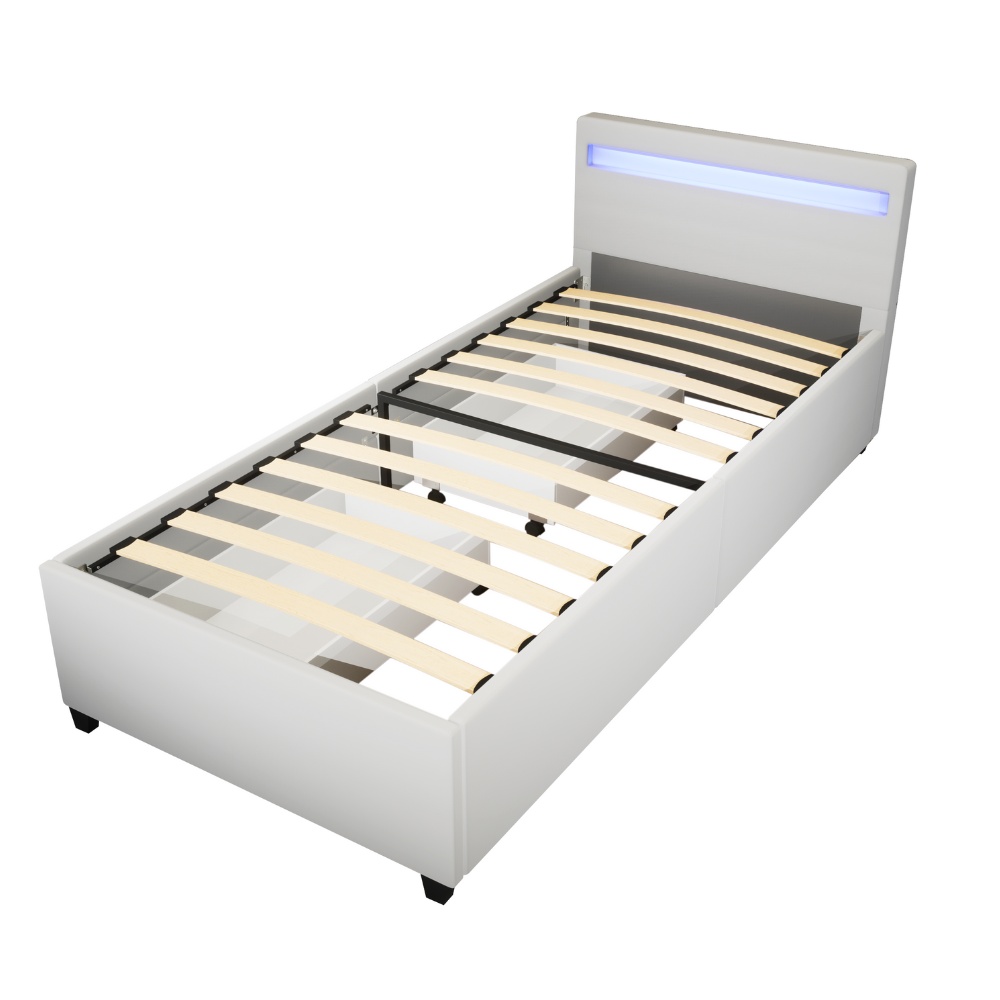 Home Deluxe HOME DELUXE LED Bett NUBE mit Schubladen und Matratze - 90 x 200 cm Weiß