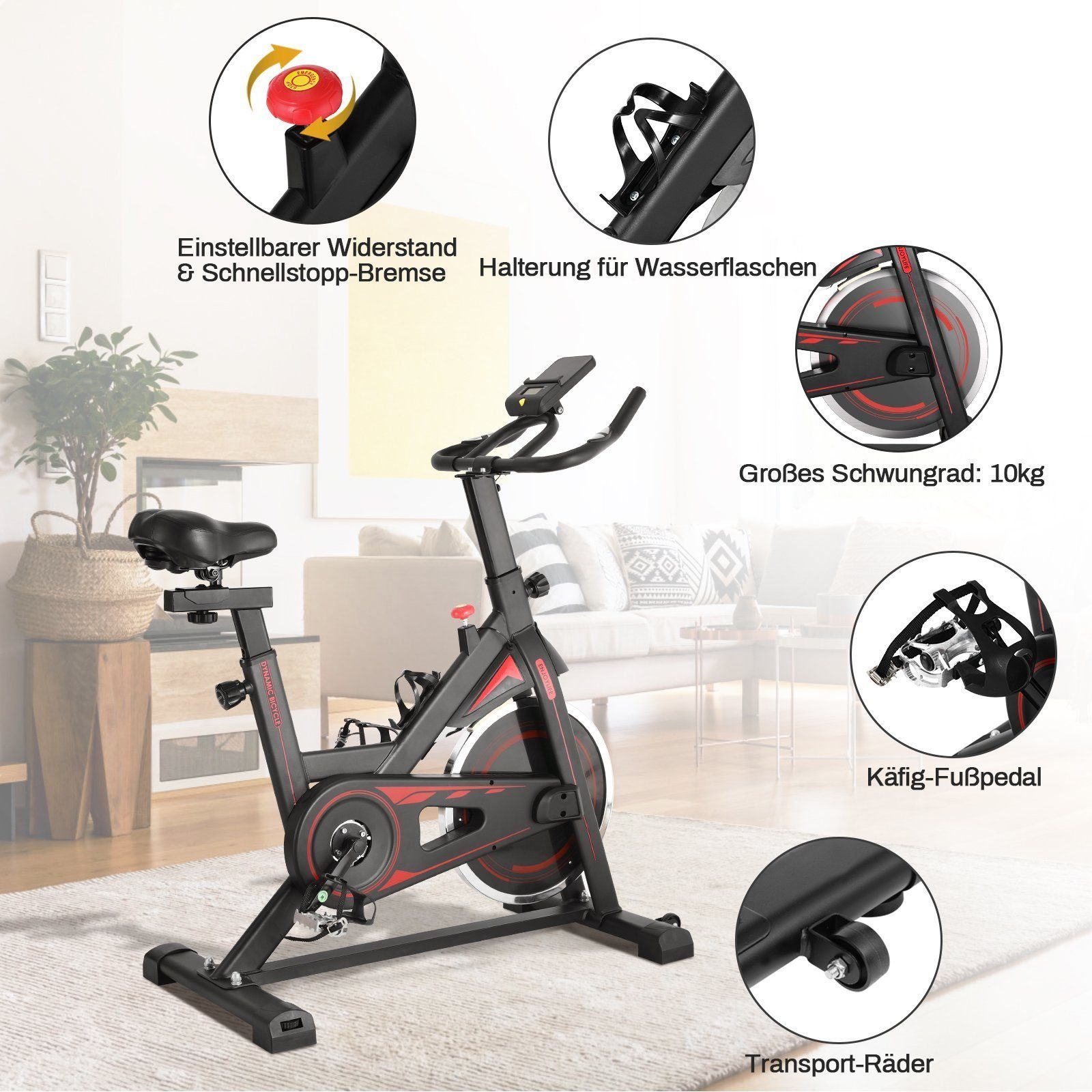 MVPower Heimtrainer Heimtrainer Fahrrad Max. Belastung 150kg (LCD-Display & Pulsmessung, mit 10 kg Schwungrad), mit Stufenlose Widerstandseinstellung