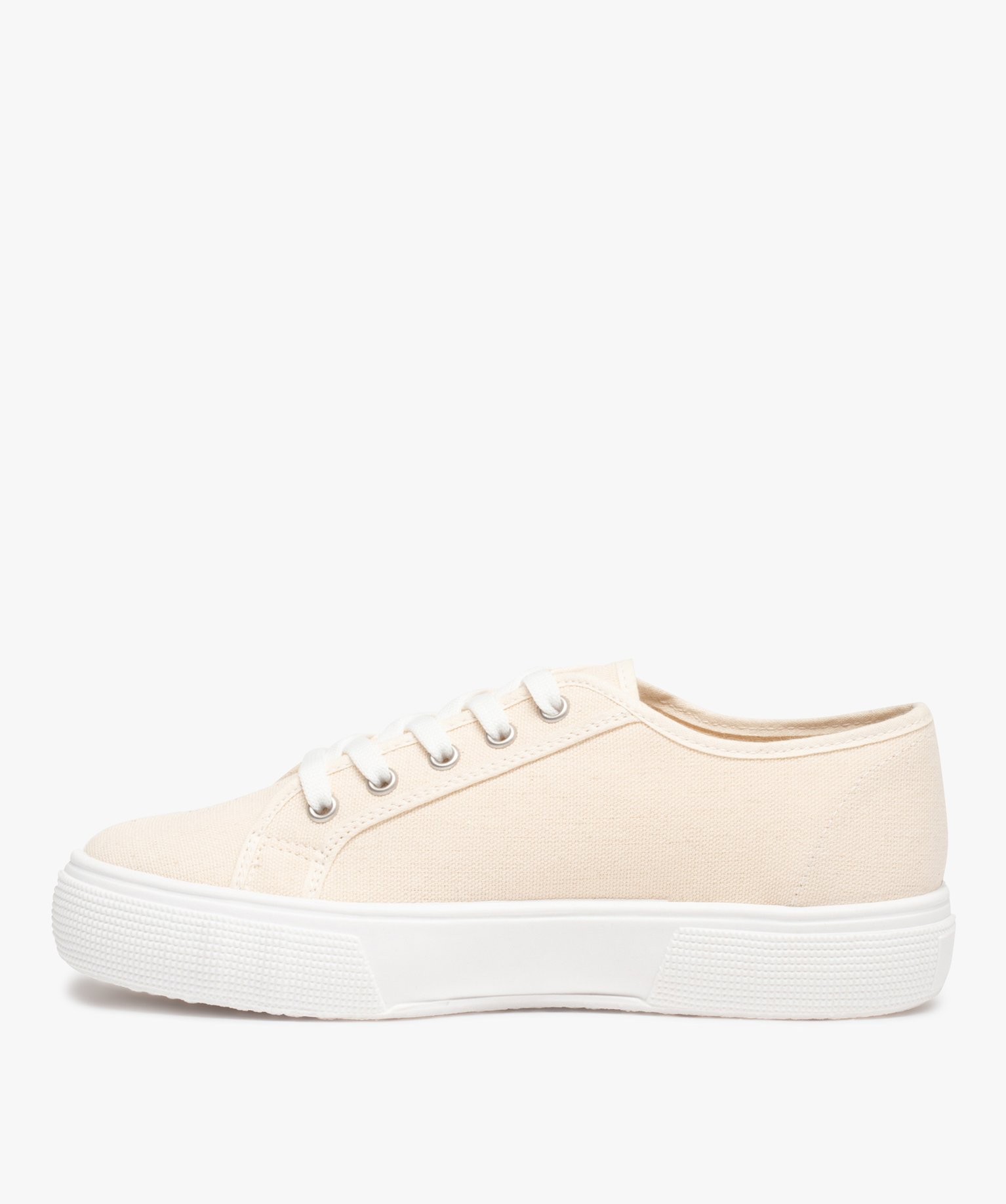 Baskets femme en toile unie à lacets beige | GEMO