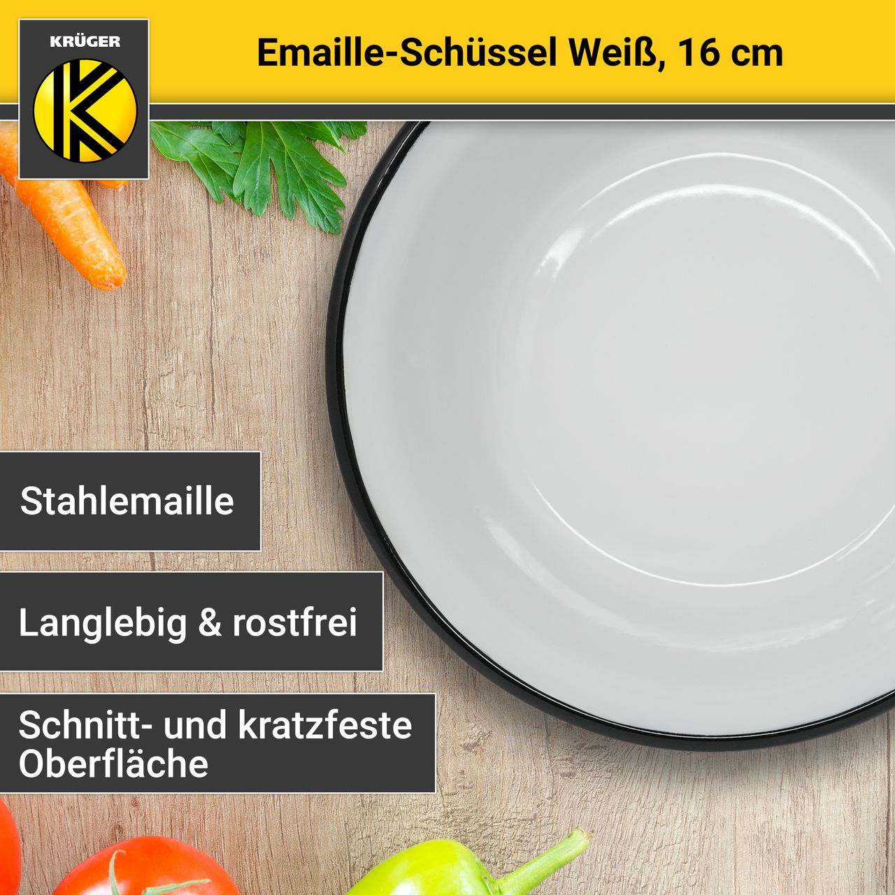 Karl Krüger Emaillierte Schüssel weiß, 16 cm