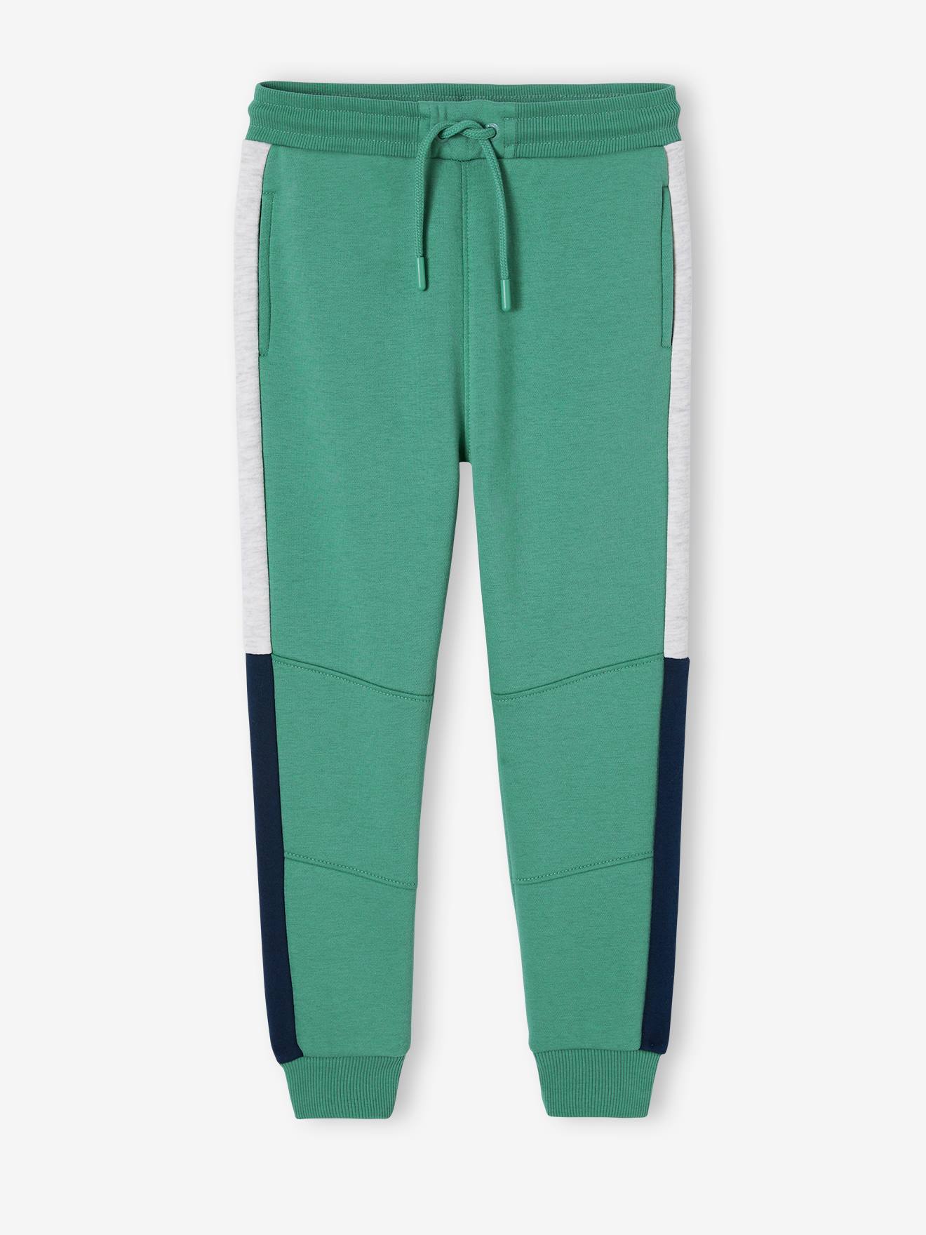 Pantalon jogging bandes côtés garçon. vert sapin