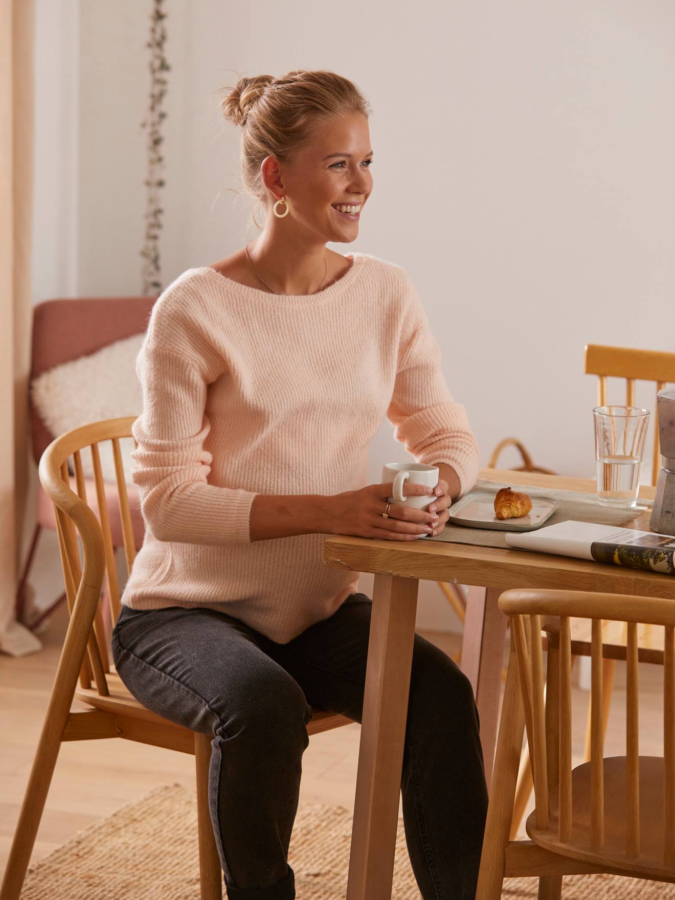 Pull devant/dos grossesse et allaitement rose