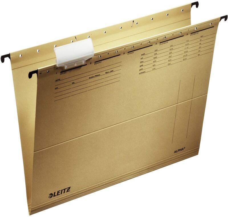 Leitz ALPHA Hängemappen 1915 DIN A4 V-Base 15 mm 250 g/m² Naturbraun 100% Recycelter Natron-Karton 10 Stück