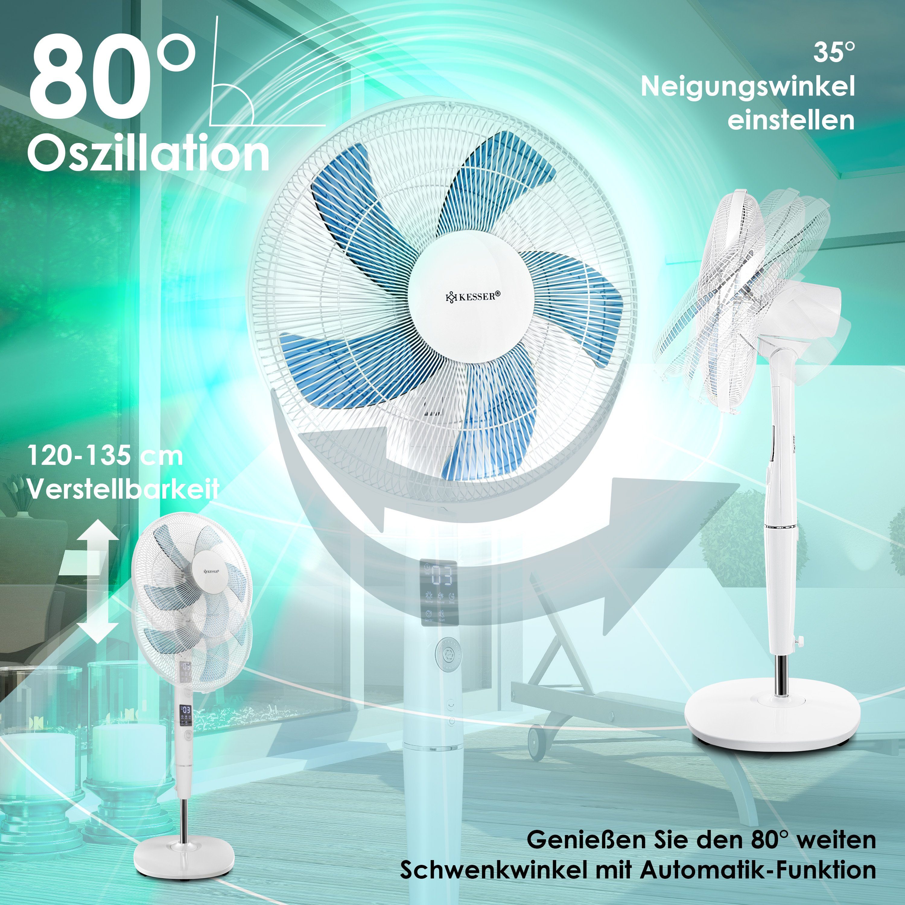 KESSER Standventilator, Standventilator mit Fernbedienung und Display Led Timer