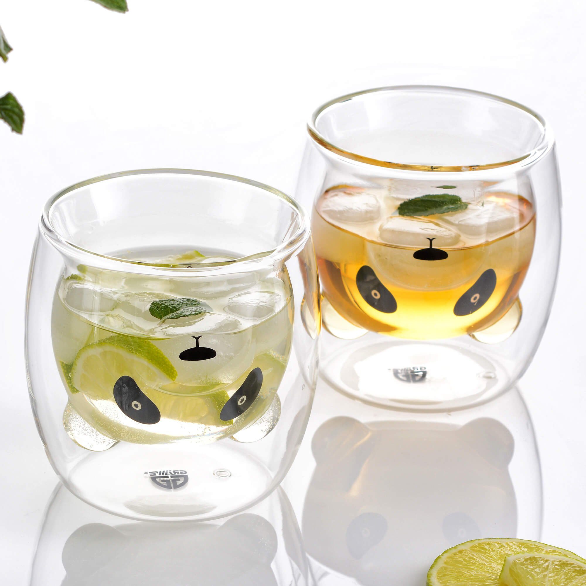 GRÄWE Glas GRÄWE Doppelwandige-Thermogläser, 245ml, 2er Set, Motiv Panda, Glas