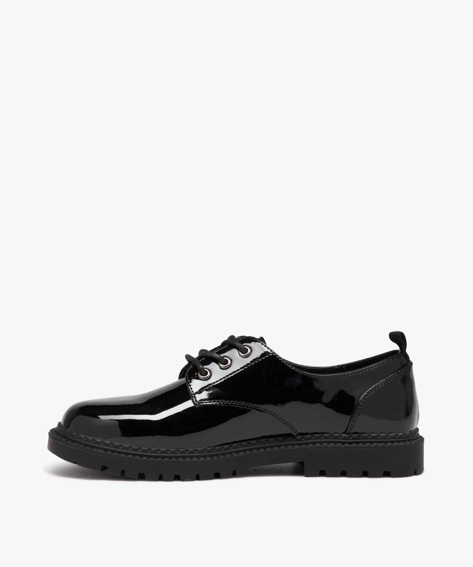 Derbies fille unis dessus vernis à lacets noir | GEMO