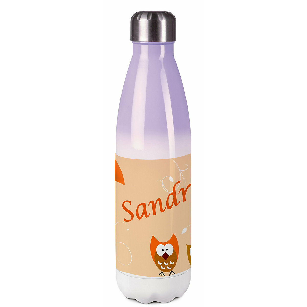Edelstahl Kinder Thermoflasche / Trinkflasche bunt Eule Farbe orange Spülmaschinenfest, Auslaufsicher, Bruchfest, Doppelwandig, Für Heißgetränke geeignet, Mit Deckel, Isoliert