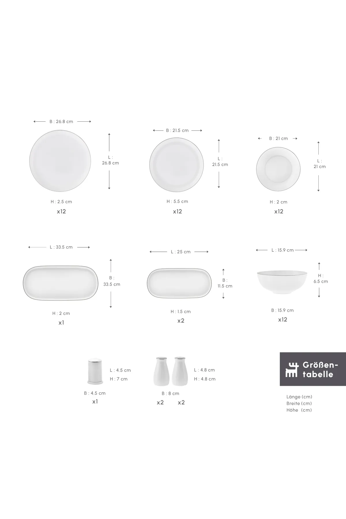 Karaca  Favaro Platin 56-teiliges Geschirrset – Elegantes Platin-Akzent New Generation Bone