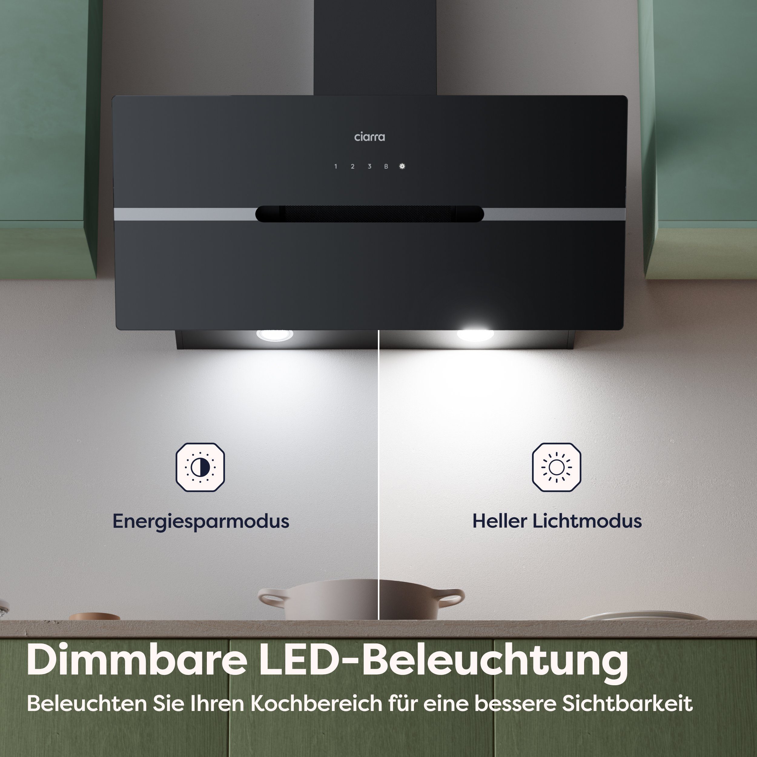 CIARRA Kopffreihaube VM9736FB, A+++ 650m³/h Dunstabzugshaube 90cm Inkl. BOOST WIFI-APP Touch Control