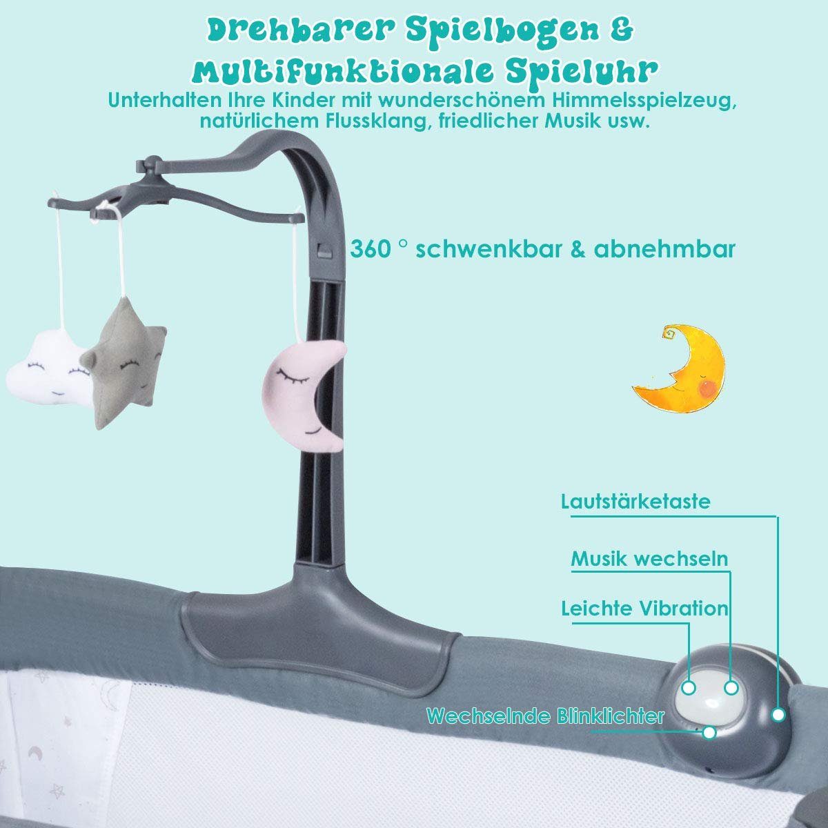 COSTWAY Beistellbett Reisebett, verstellbar, mit Spielbogen & Spieluhr