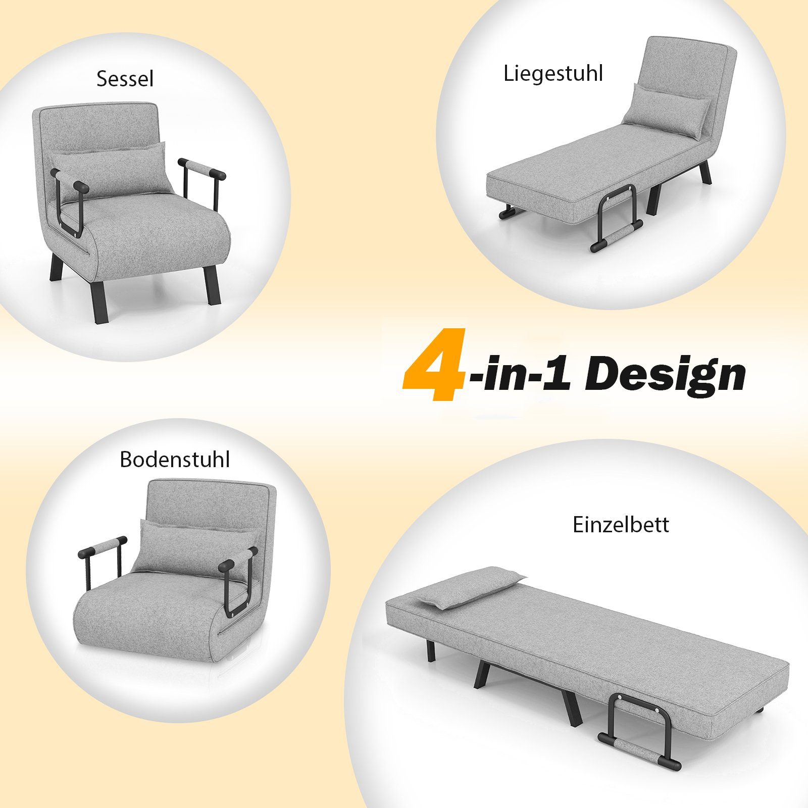 COSTWAY Schlafsofa, 4 in 1, klappbar, mit verstellbarer Rückenlehne, 150 kg