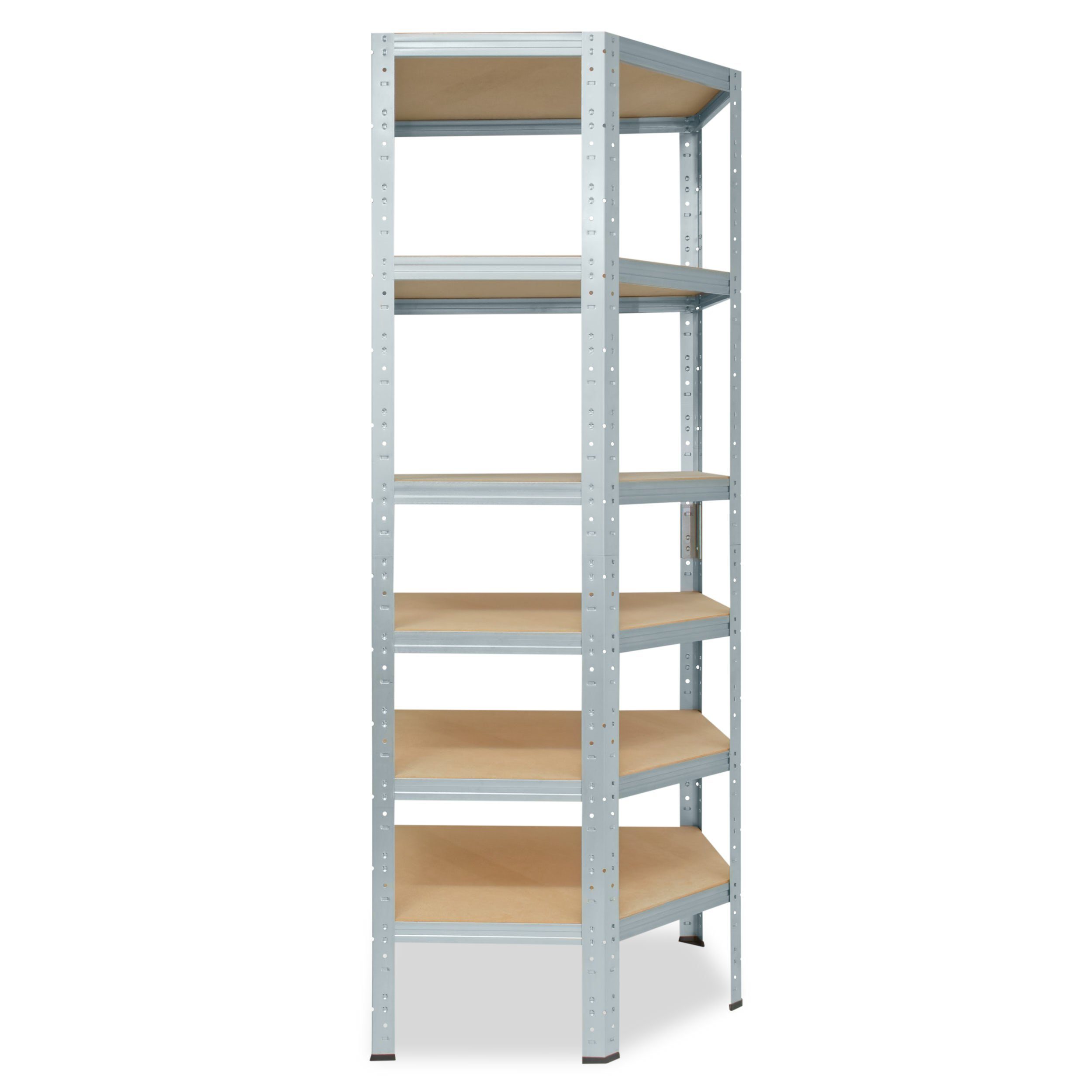shelfplaza Eckregal HOME, 200x60x30cm verzinkt, Metall Eckregal stehend mit 6 Böden, Corner Shelf 145kg Tragkraft Schwerlastregal Ecke, Steckregal verzinkt Eckregal Keller Garagen Regal