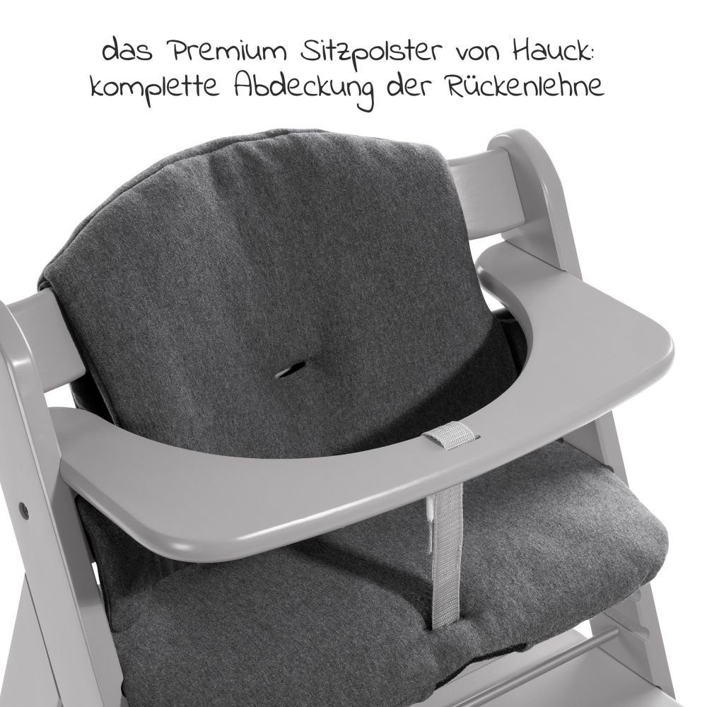 Hauck Hochstuhl Alpha Plus Grey (Set), Mitwachsender Holz Kinderhochstuhl mit Sitzauflage höhenverstellbar
