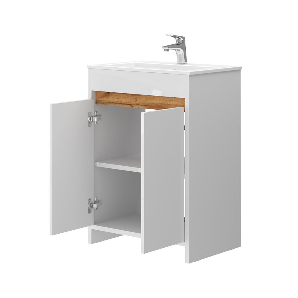 Vicco Badmöbel-Set Waschtisch mit Waschbecken LEMGO Weiß, (2-St., 2-er Set)