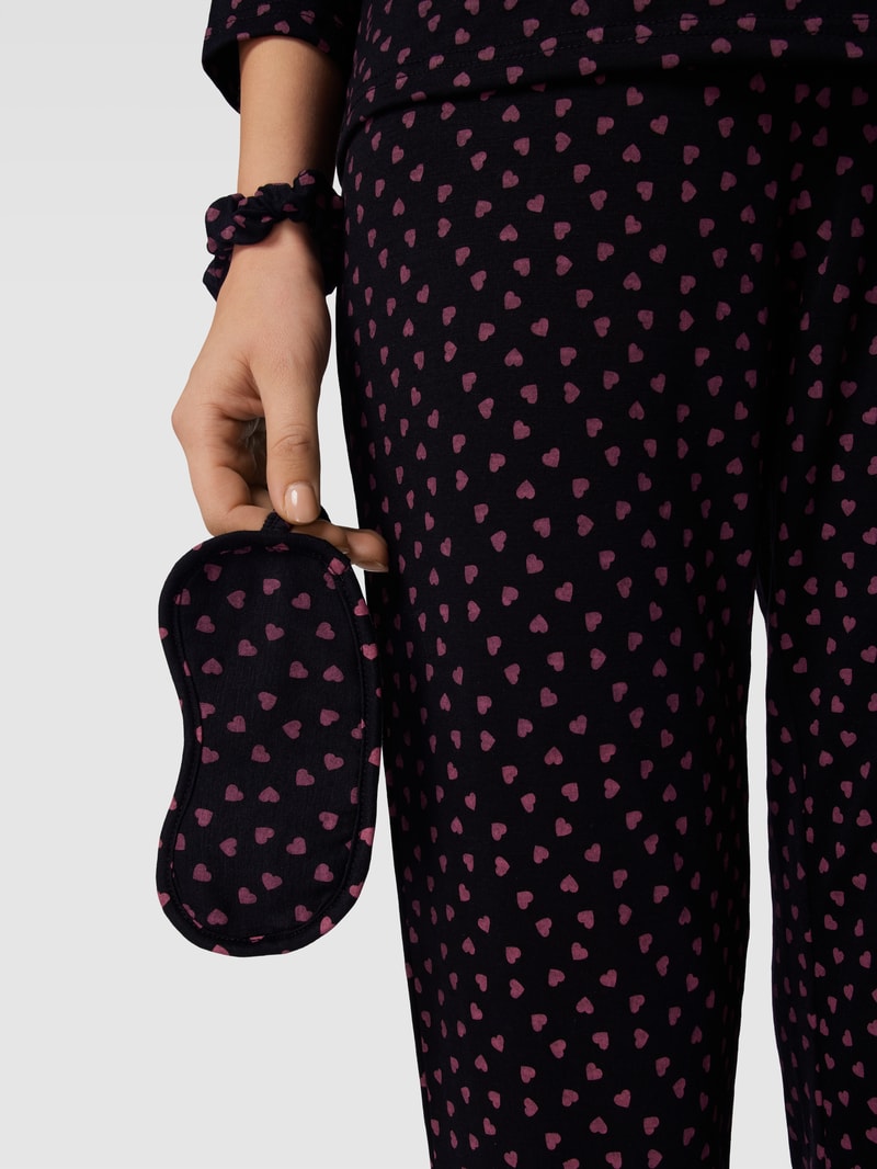 Pyjama mit Schlafmaske und Haarband in schwarz