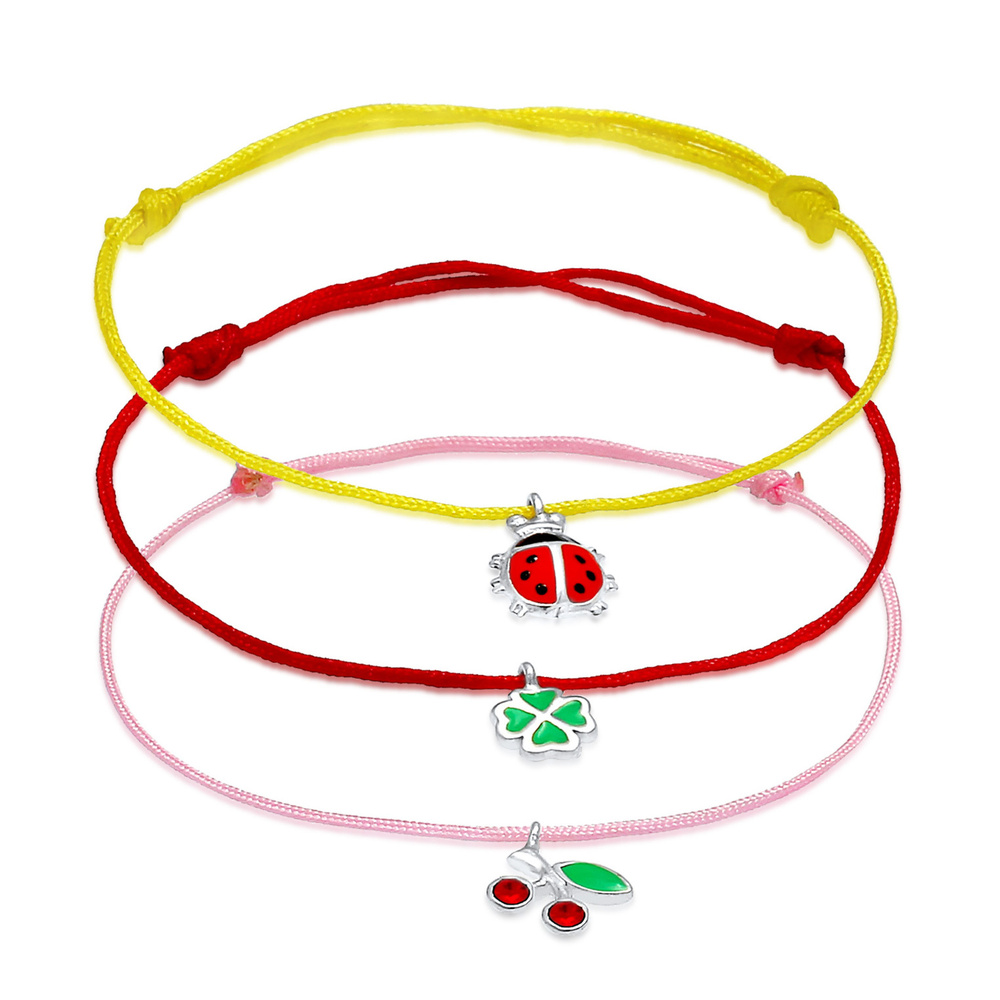 Elli Elli Bracelet Ensemble pour enfants coccinelle Clover Leaf Cherry Set Cute Colorf Bracelet