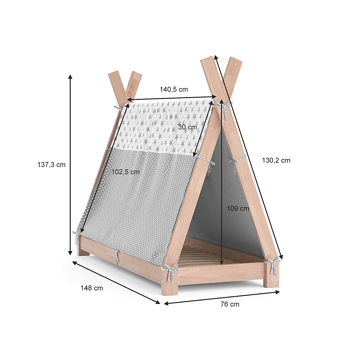 Kinderbett Hausbett Tipi + Überwurf 70x140cm Indianerzelt Indianerbett