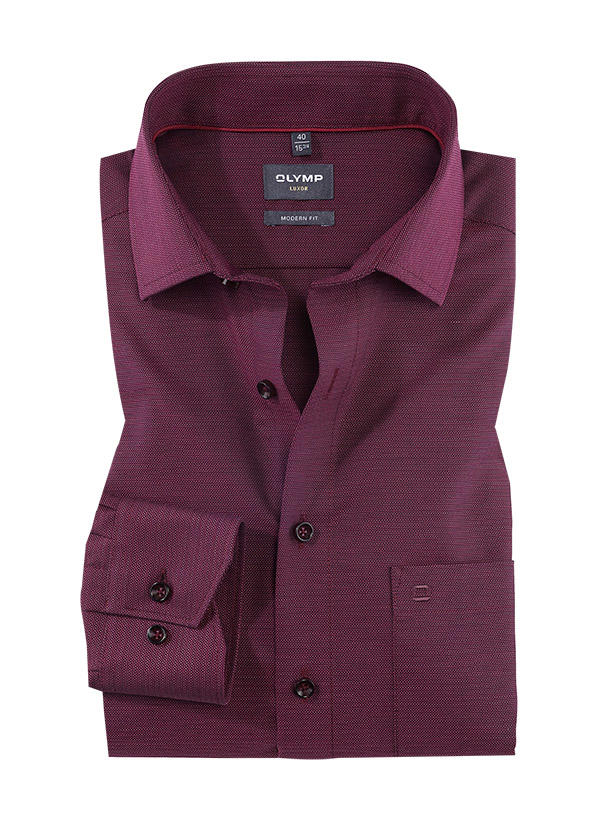 OLYMP, Hemd, Modern Fit, Baumwolle, Extra langer Arm, granat meliert