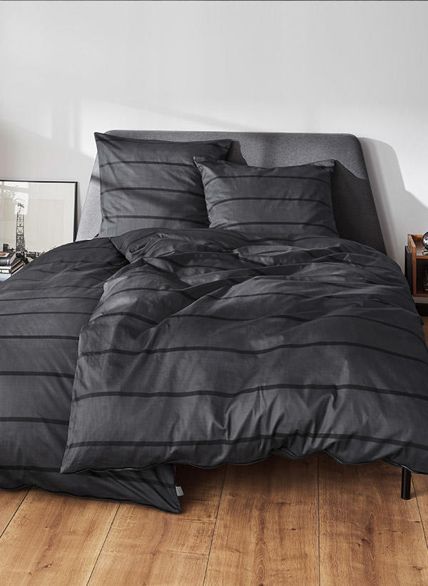 bugatti, Bettwäsche, 135x200 cm, Baumwoll-Satin, anthra-schwarz gestreift
