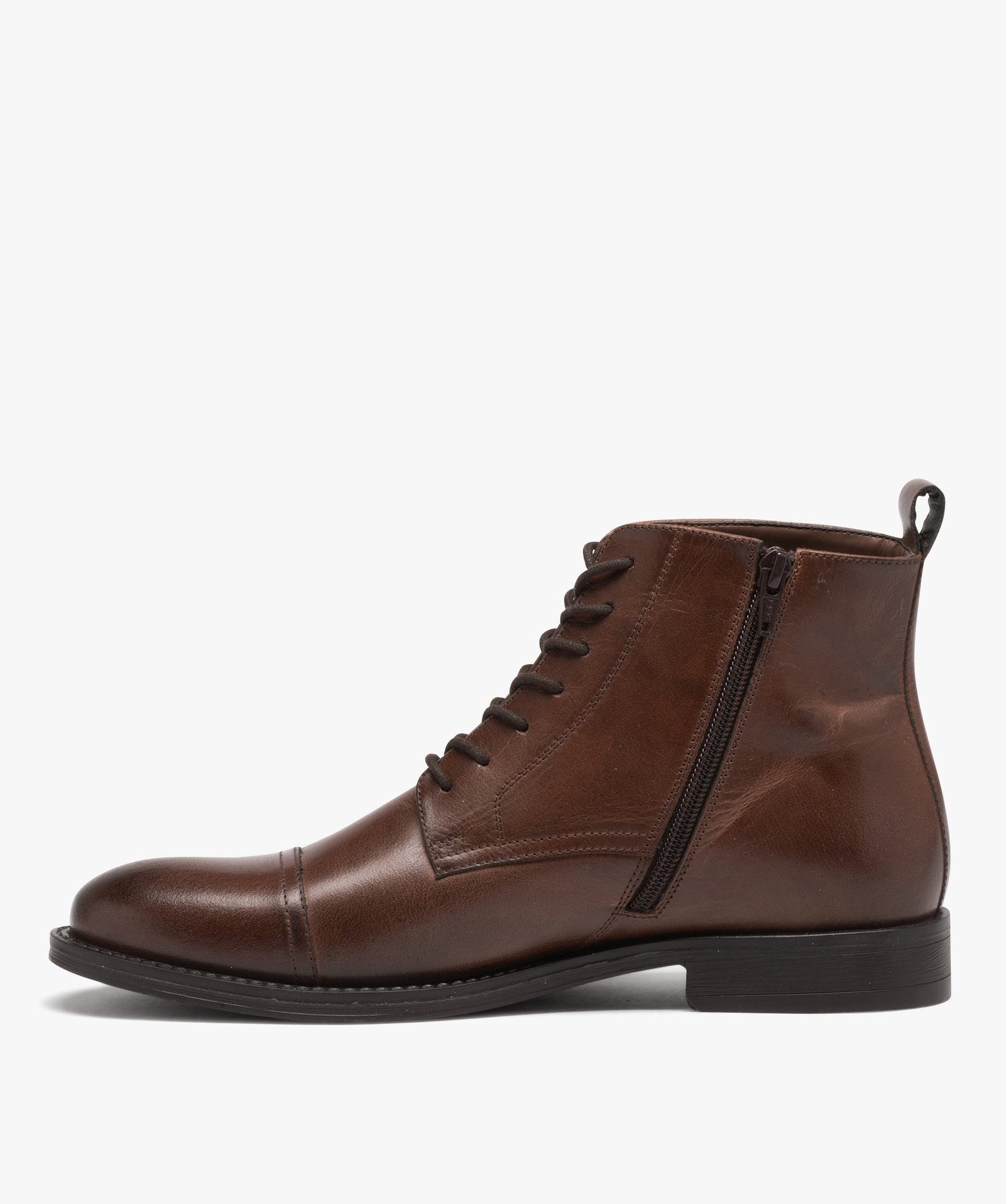 Boots homme dessus en cuir uni à bout surpiqué - Taneo marron | GEMO