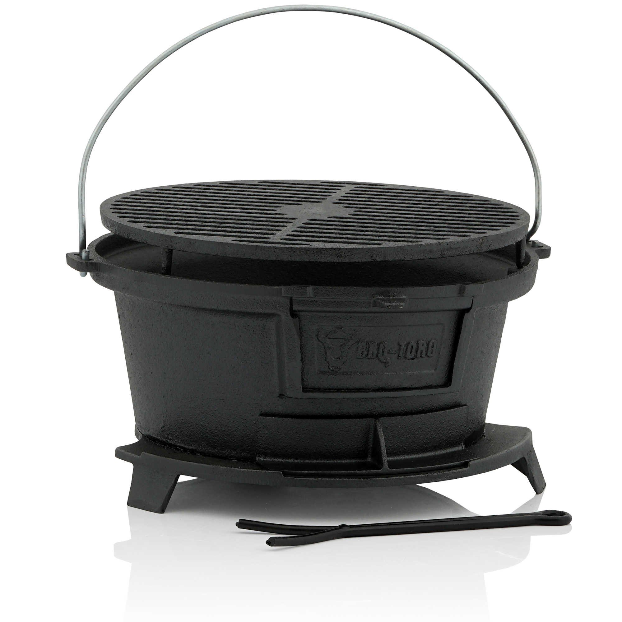 BBQ-Toro Holzkohlegrill Gusseisen Grilltopf mit Grillrost, 32 x 33 x 18 cm, Hibachi Style