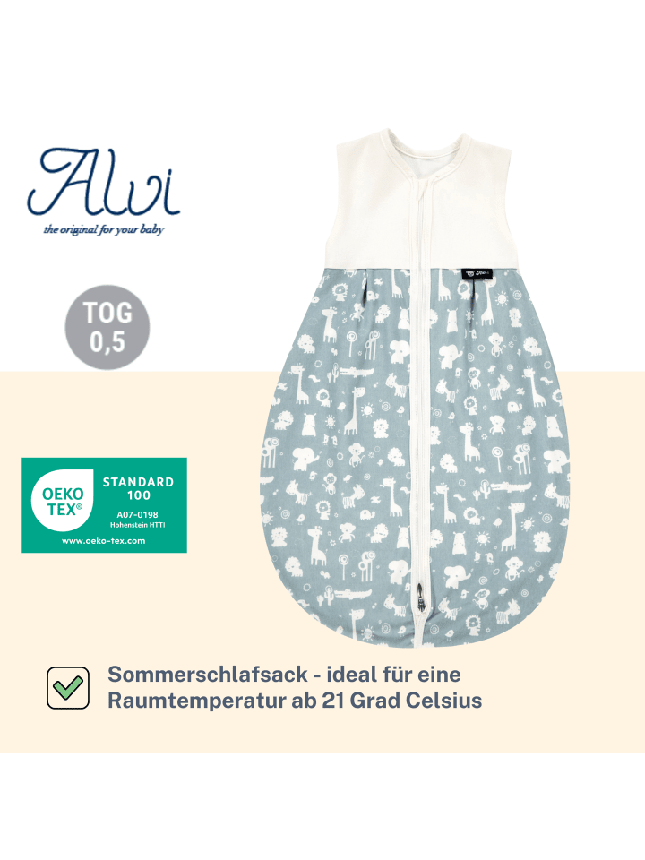 Alvi Mäxchen Sommer Schlafsack light Exclusiv in Zootiere Puderblau günstig kaufen