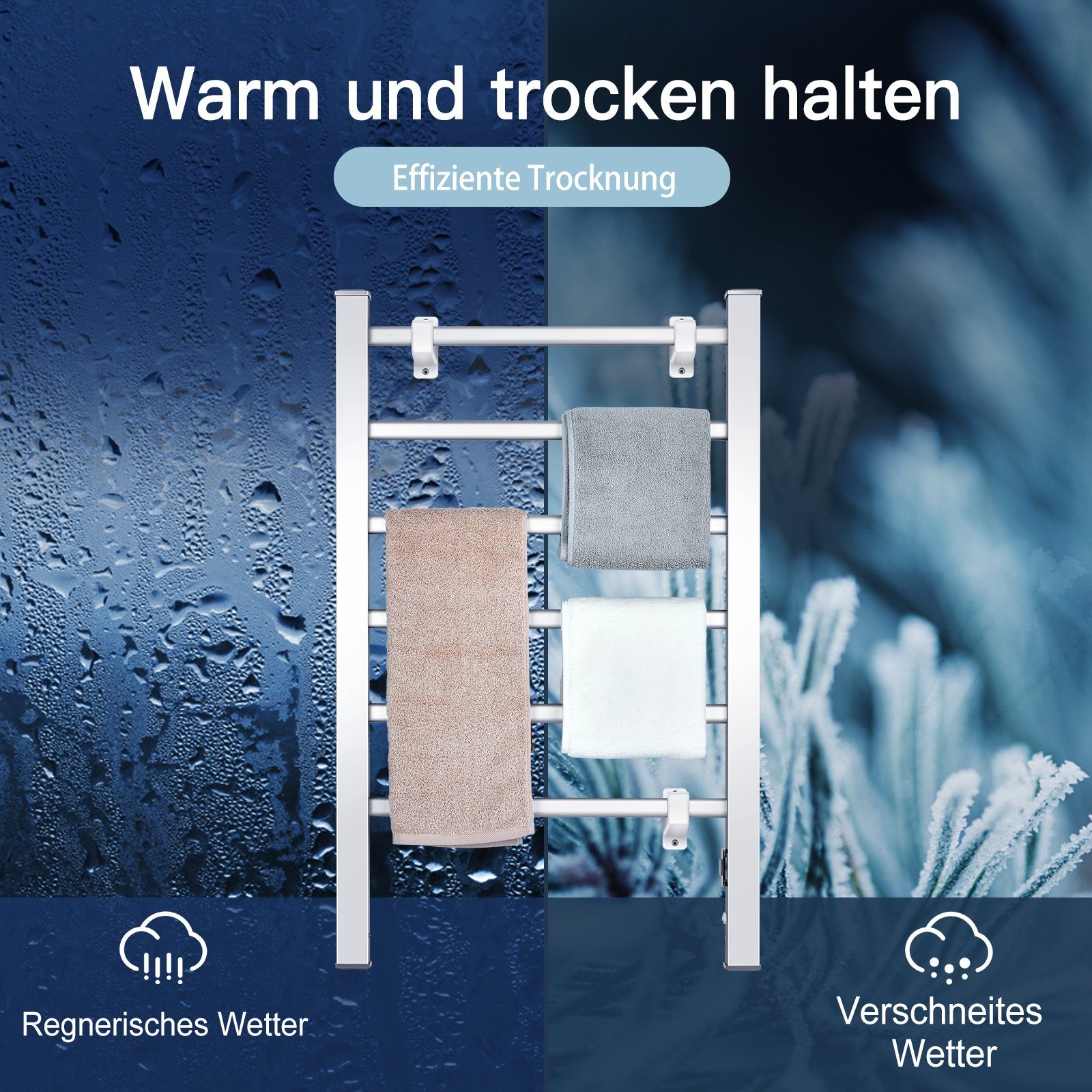 COSTWAY Heizkörper, 100W, mit 6 Stangen, freistehend & wandmontiert, 45℃-50℃