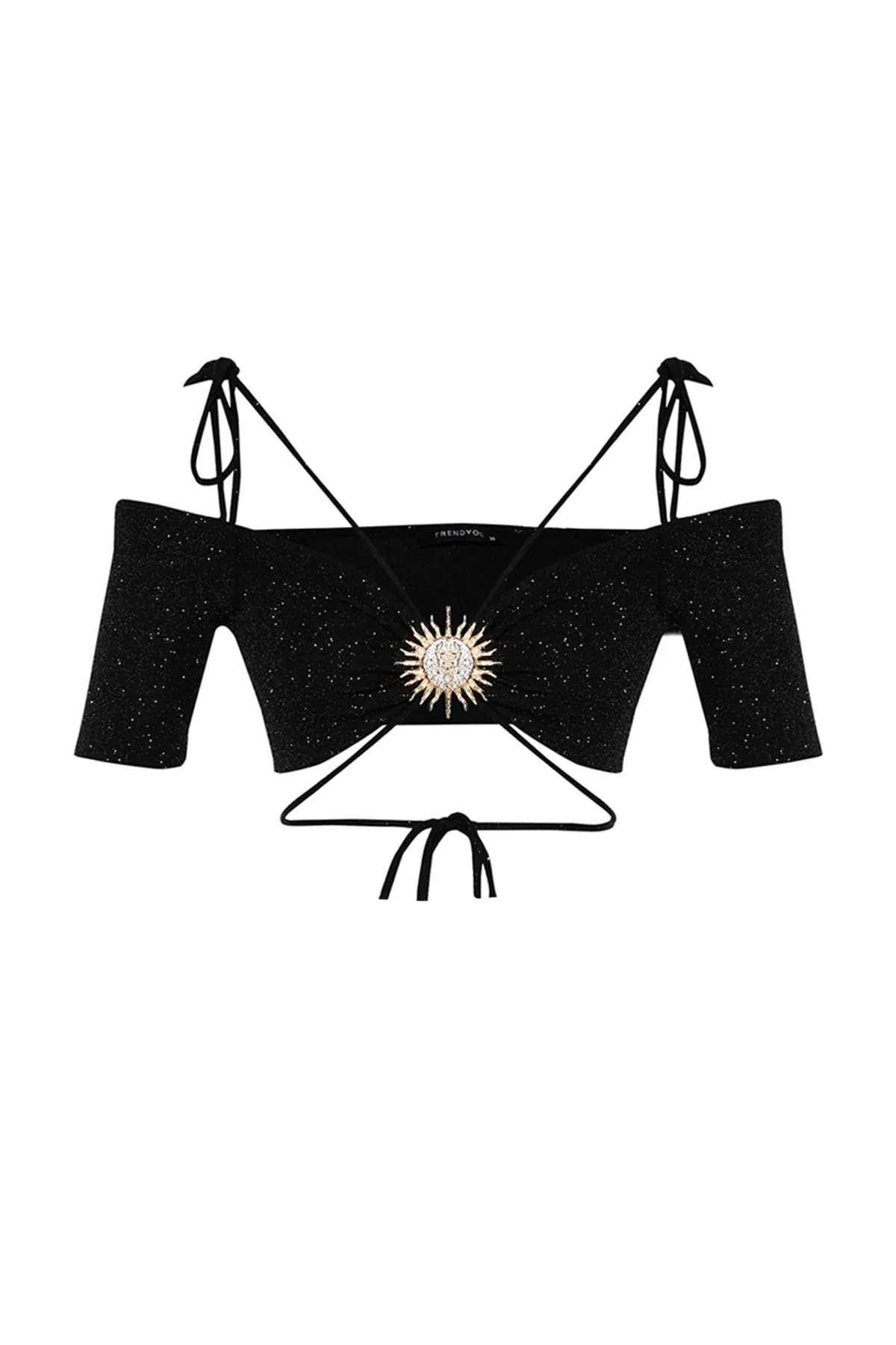 Trendyol Collection  X Zeynep Tosun Black Sun Accessoire Detailliertes glitzerndes Strick-Bustier TCLSS23BS00012