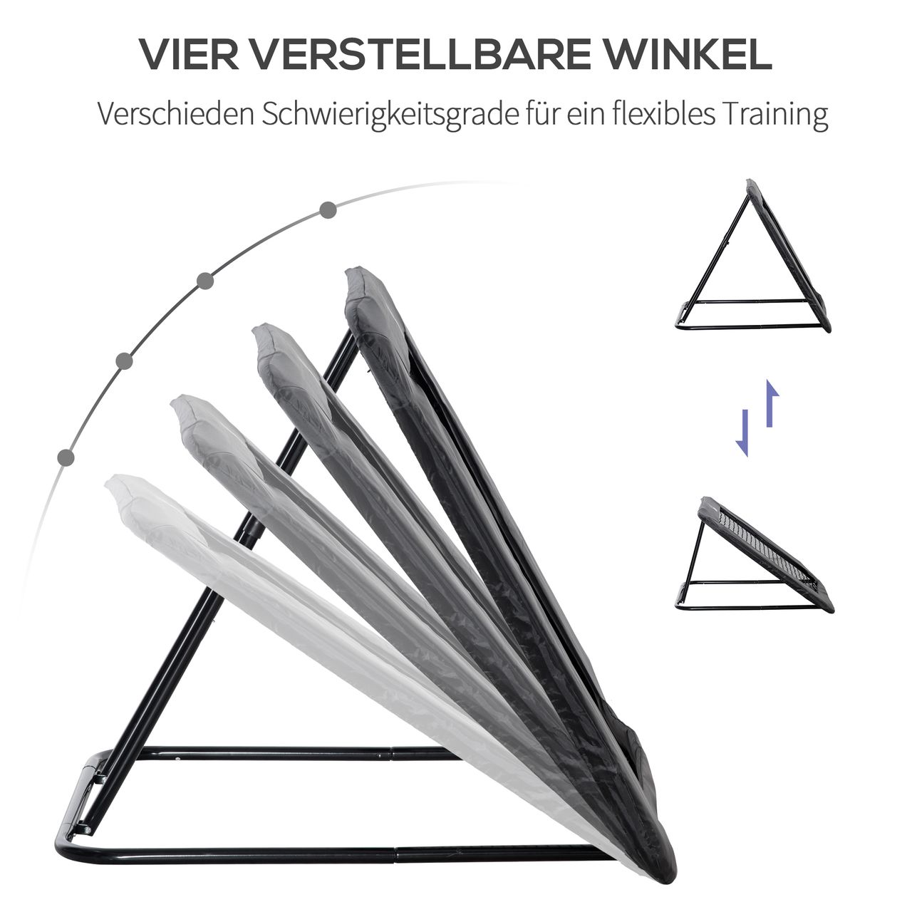HOMCOM Fußball Rebounder klappbar Kickback Tor Rückprallwand Netz für Baseball Basketball Volleyball Verstellbar in 5 Stufen Stahl Schwarz 128 x 118 x 108-120 cm