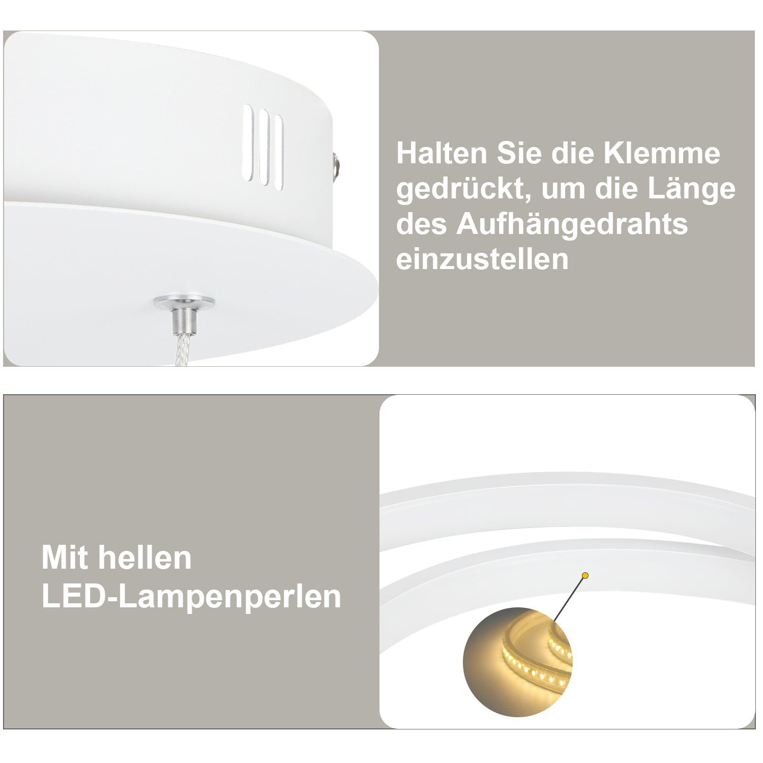 Nettlife Hängeleuchten Weiß Dimmbar mit Fernbedienung LED Hängelampe 150cm, Speicherfunktion, LED fest integriert, Warmweiß, Neutralweiß, Kaltweiß, für Wohnzimmer Schlafzimmer Küche, 34W