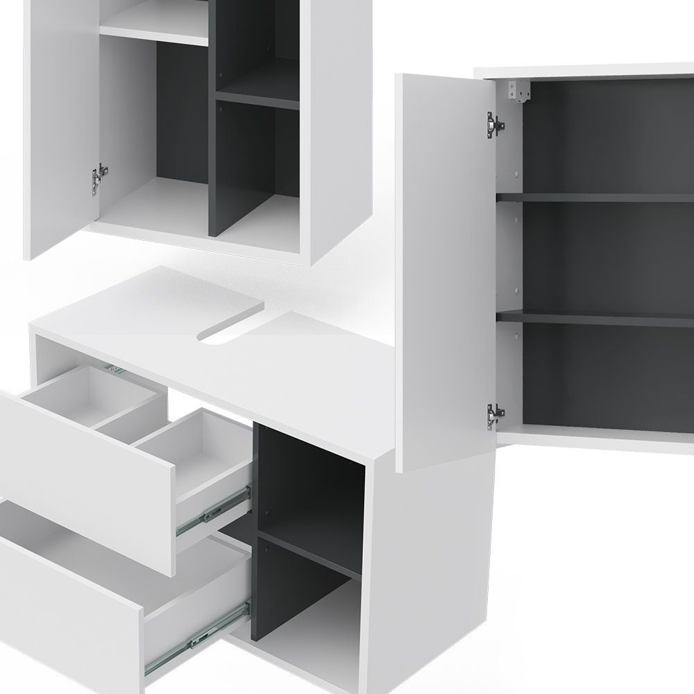Vicco Badmöbel-Set Badezimmerset VIOLA Weiß / Anthrazit, (3-er Set, 3-St., 3-er Set)