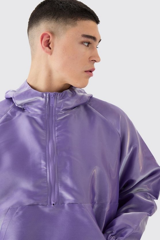 Oversize Metallic Windbreaker mit halbem Reißverschluss