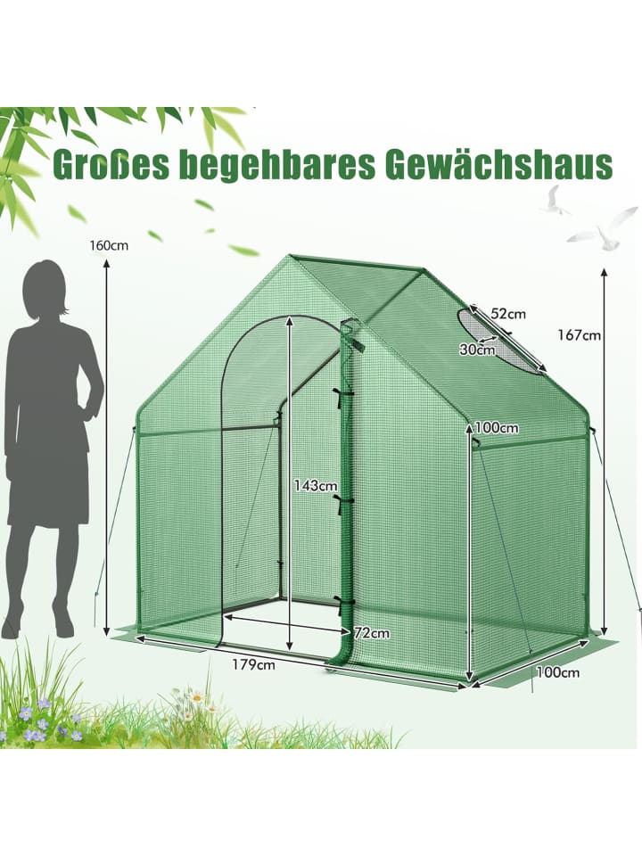 COSTWAY Foliengewächshaus 179x100x167cm in Grün günstig kaufen onesize