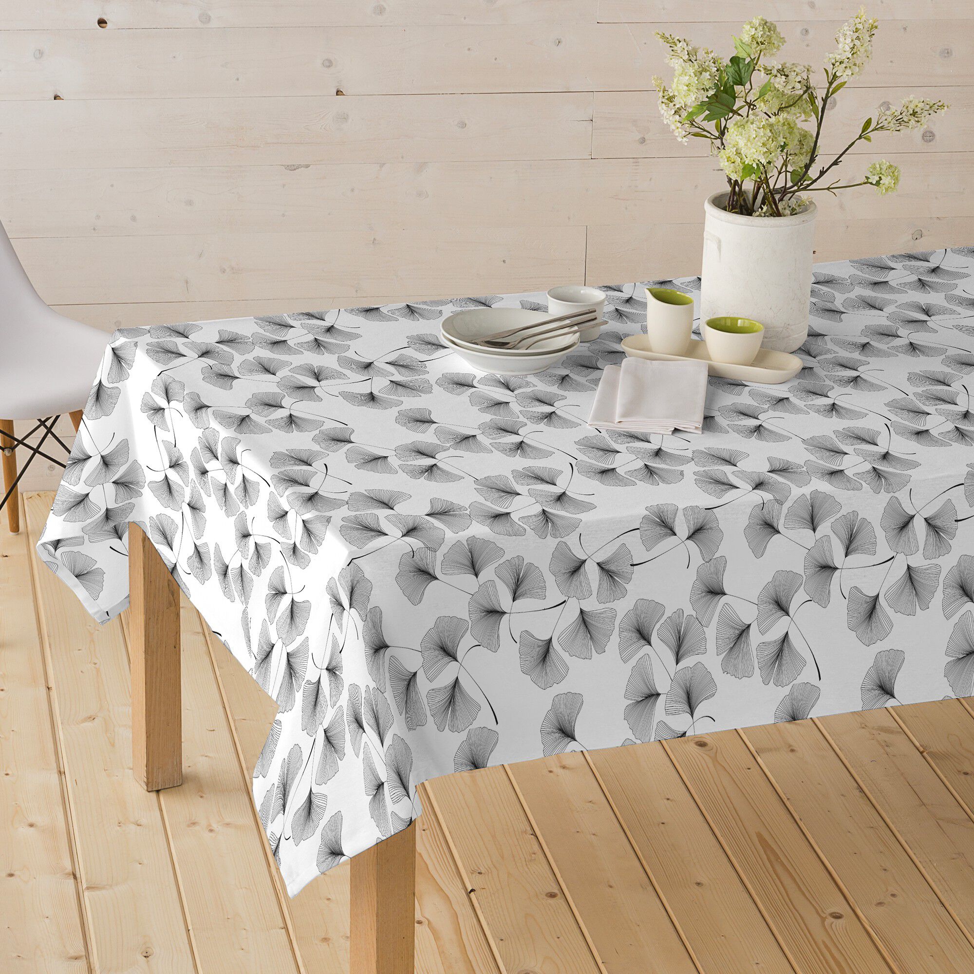 Nappe tissu enduit imprimé ginkgo