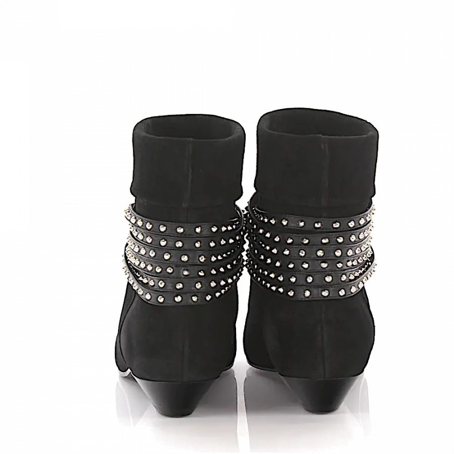 Saint Laurent - Stiefeletten Veloursleder Nieten schwarz - schwarz