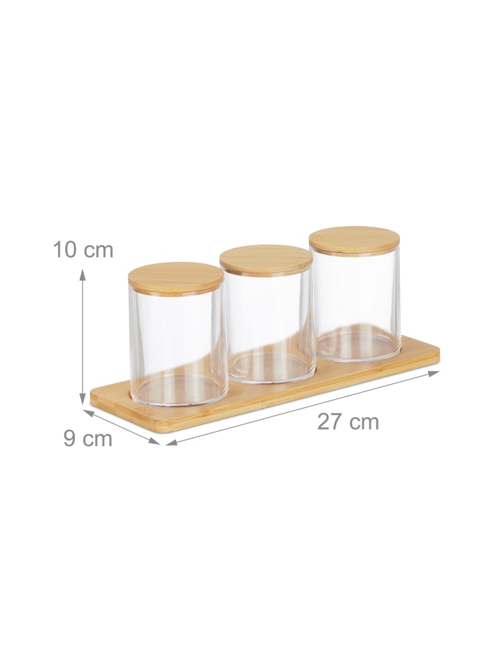 relaxdays Wattestäbchenbehälter in Transparent/ Natur günstig kaufen onesize
