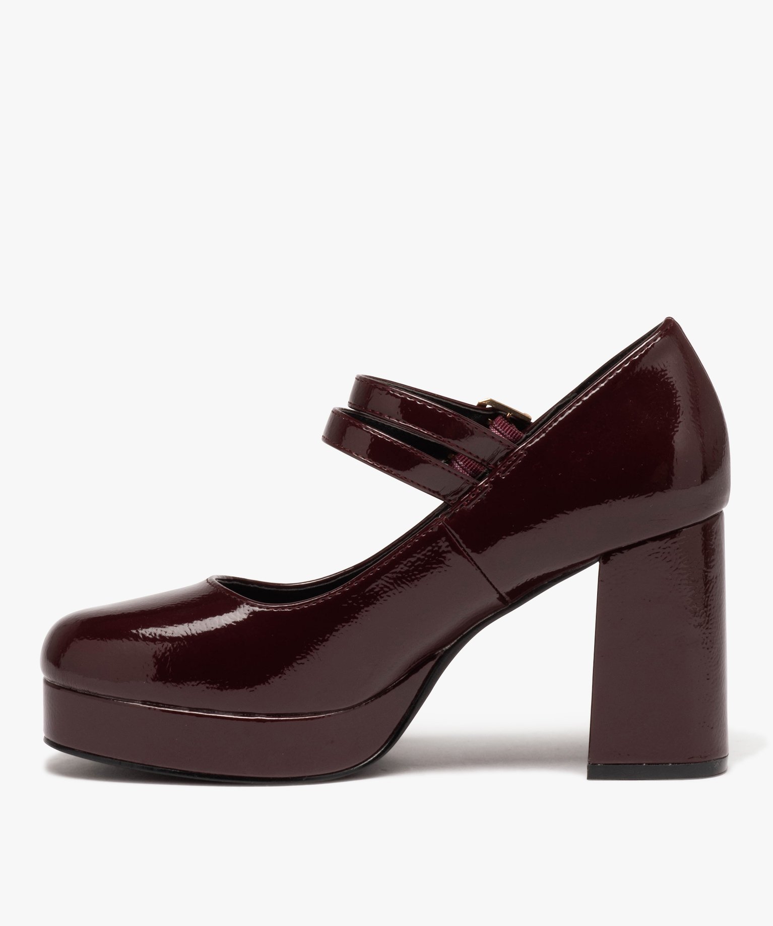 Escarpins babies vernis à talon et double bride femme bordeaux | GEMO