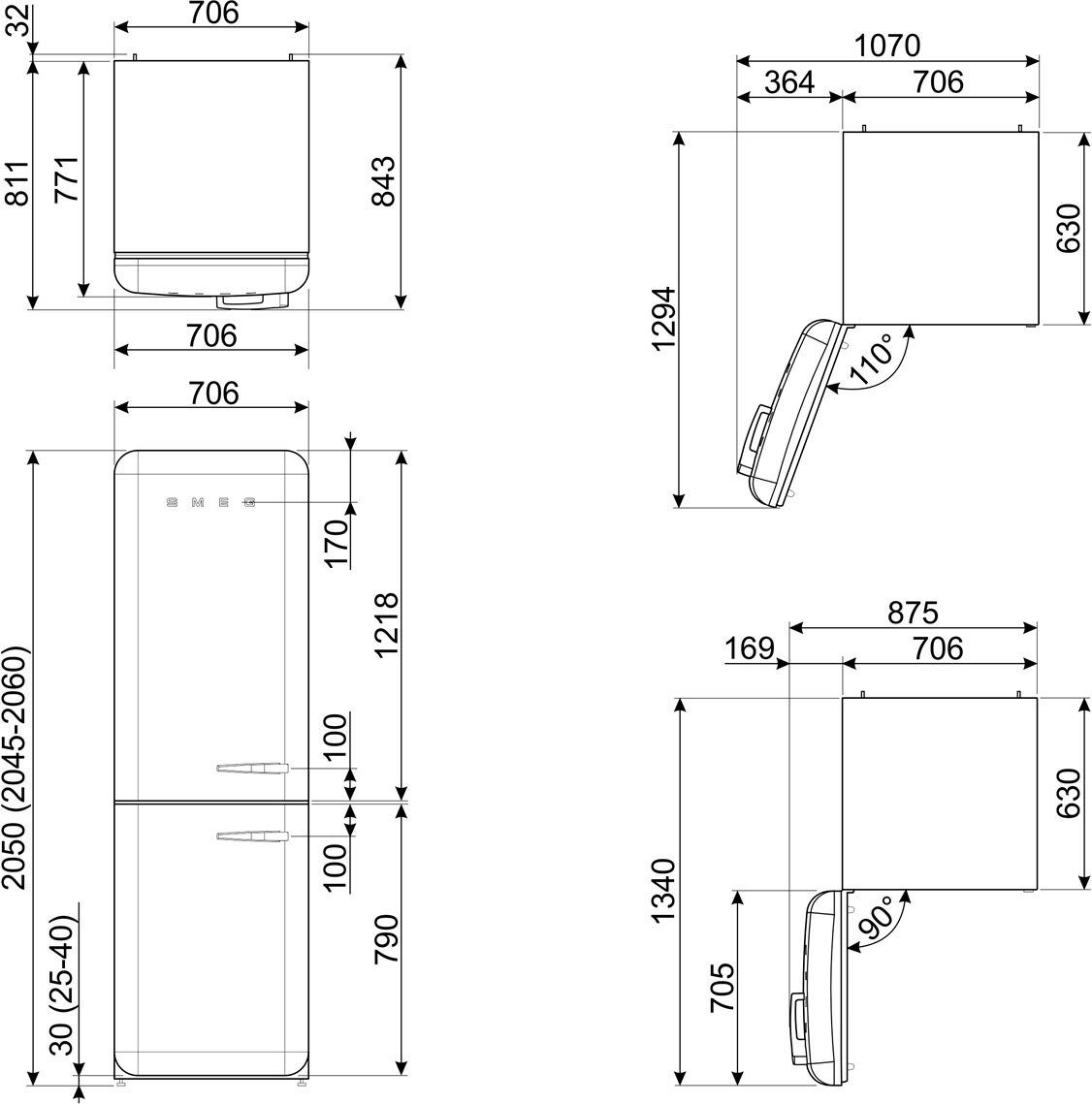 Smeg Kühl-/Gefrierkombination FAB38LBL5, 205 cm hoch, 70,6 cm breit