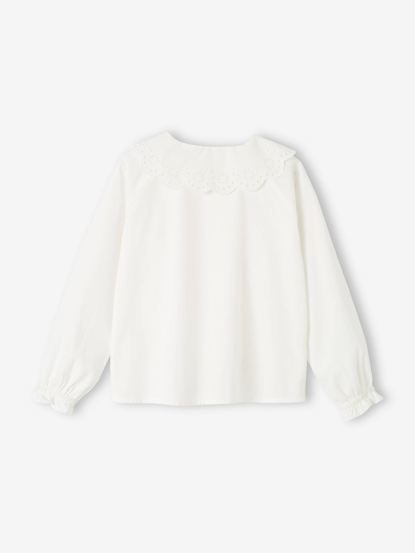 Chemise col en broderie anglaise fille. écru