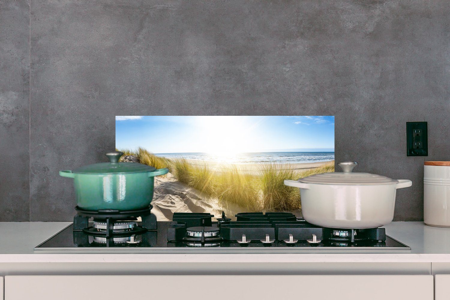 MuchoWow Küchenrückwand Strand - Düne - Sonne - Meer - Sommer, (1-tlg), 60x30 cm, Wandschutz, gegen Fett und Schmutzflecken für Küchen