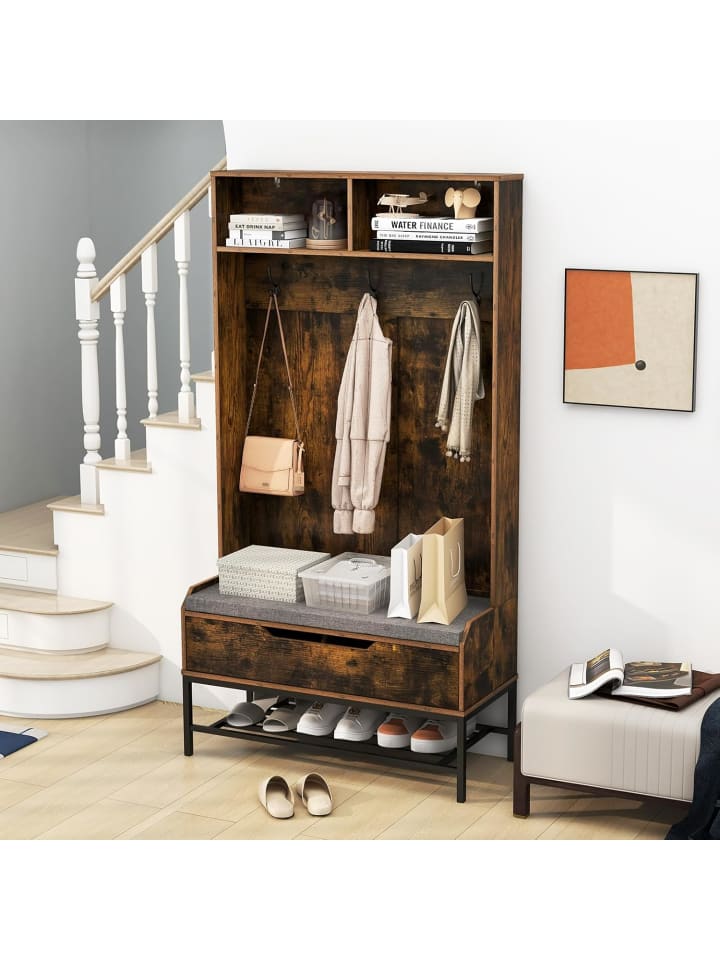 COSTWAY Garderobenständer mit Sitzbank 90 x 38,5 x 170 cm in Braun günstig kaufen onesize