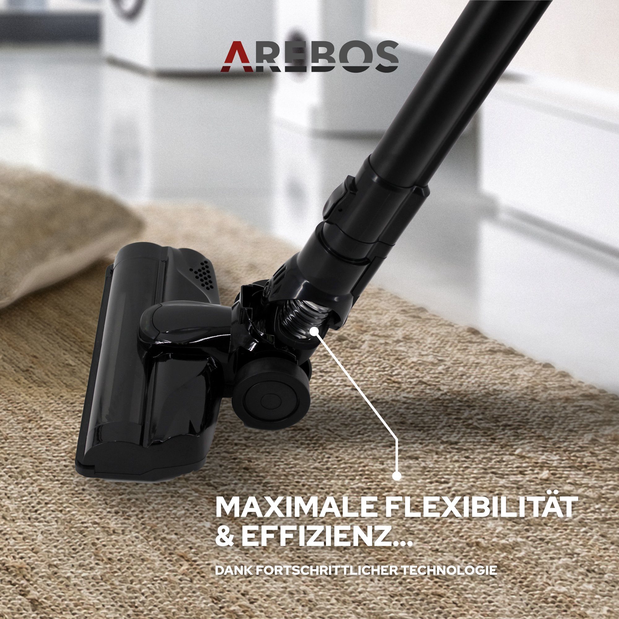 Arebos Akku-Handstaubsauger Lithium-Ionen-Akku Staubsauger, 2-in-1 Hand- und Bodenstaubsauger, 200,00 W, beutellos
