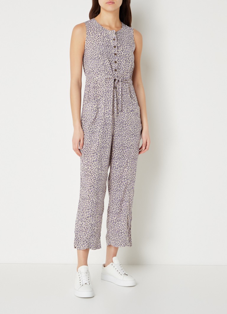 Whistles Jess straight fit cropped jumpsuit with leopard print and patch pockets