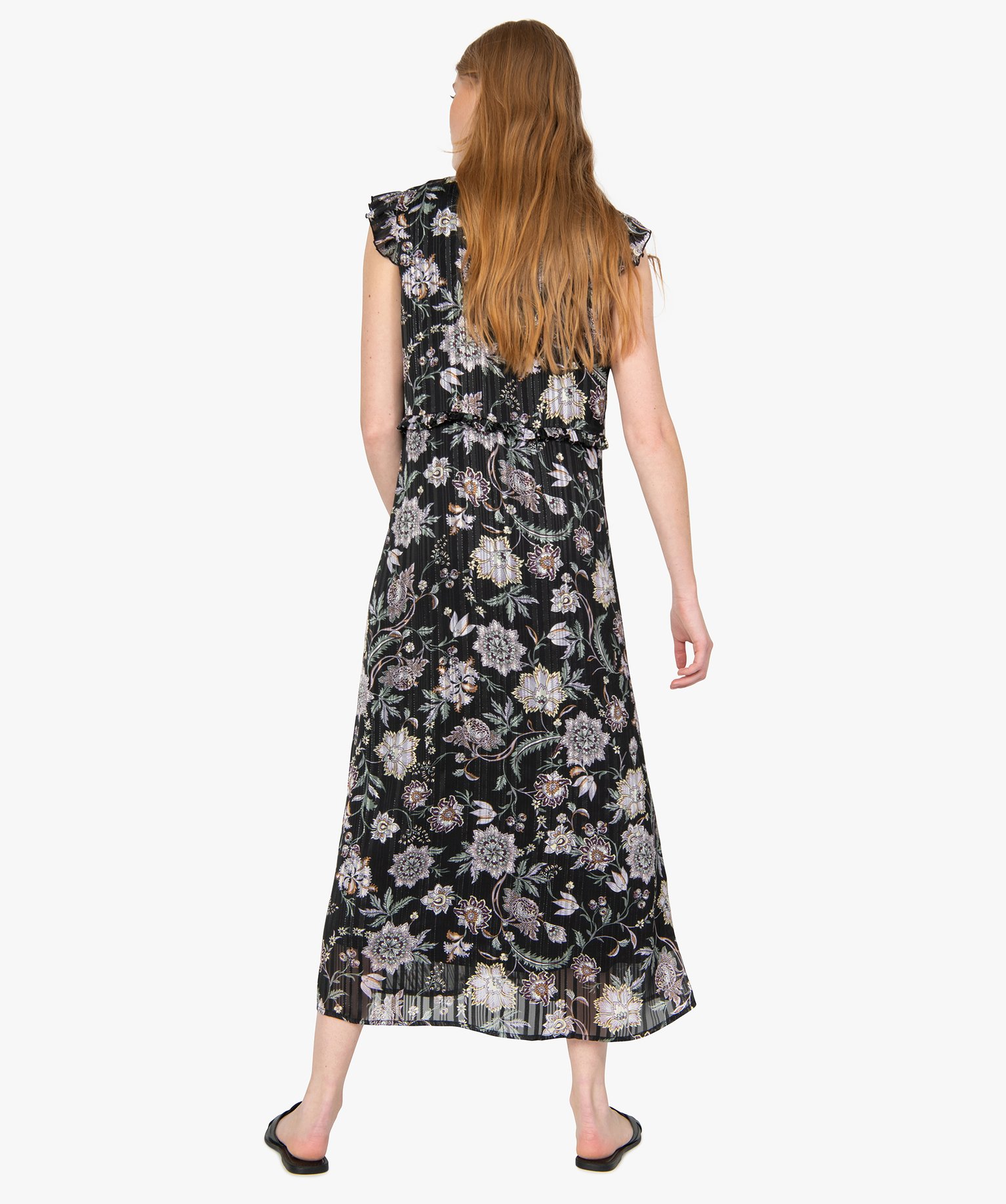 Robe femme à motifs fleuris et rayures pailletées | GEMO