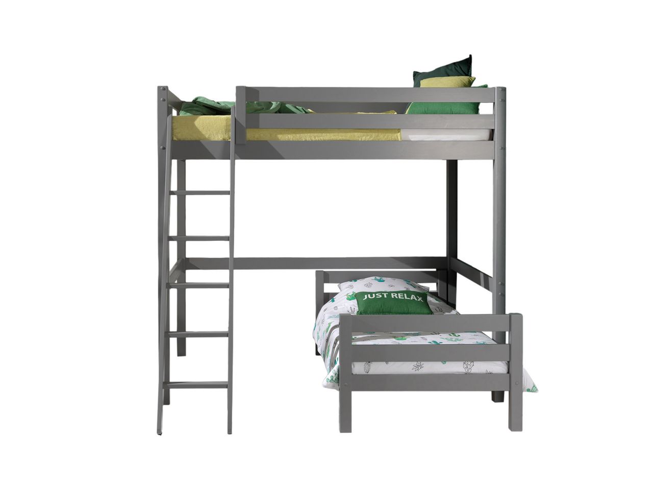 VIPACK Winkel Hochbett mit 2 Liegeflächen 90/140 x 200 cm, Ausf. grau lackiert