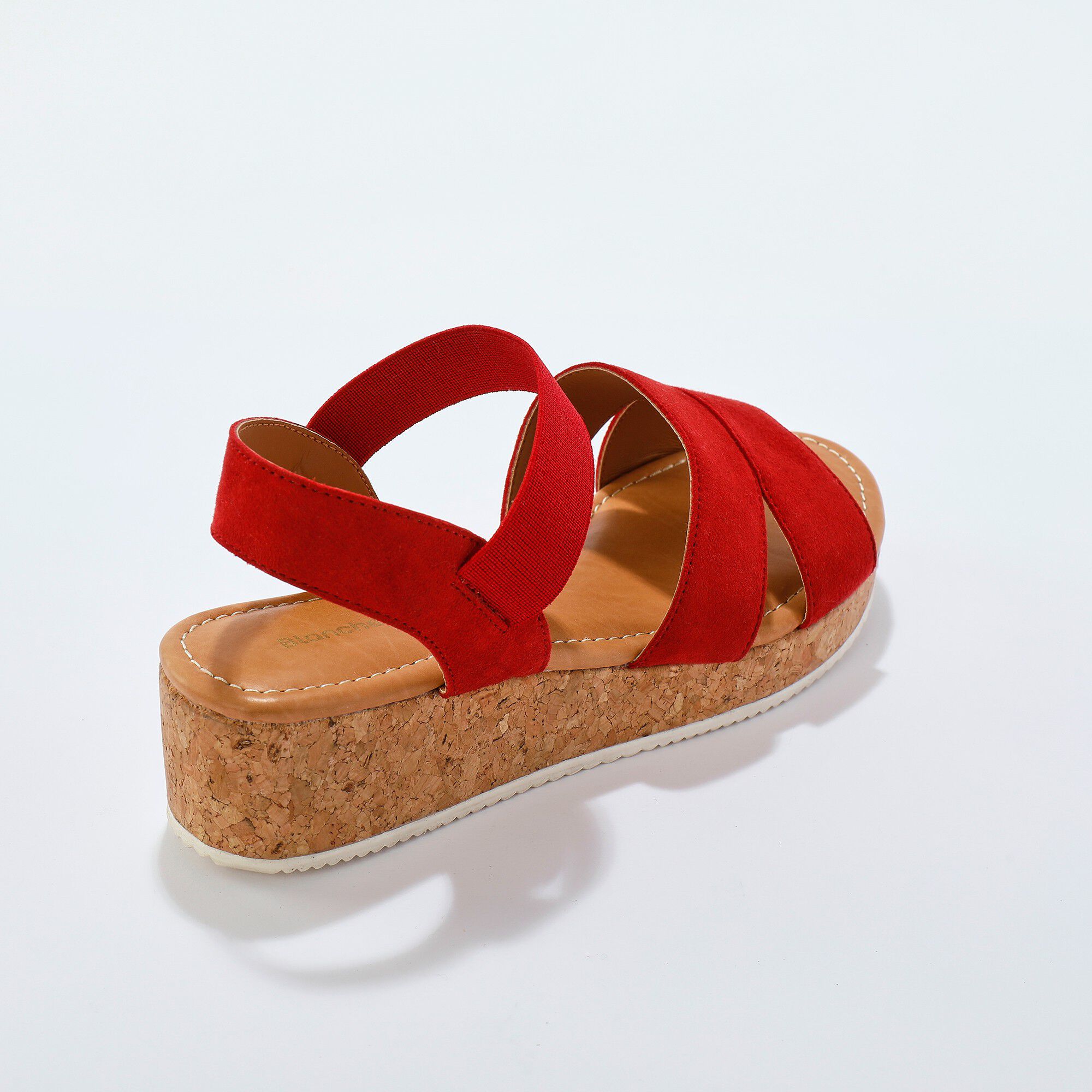 Sandales compensées à brides croûte de cuir