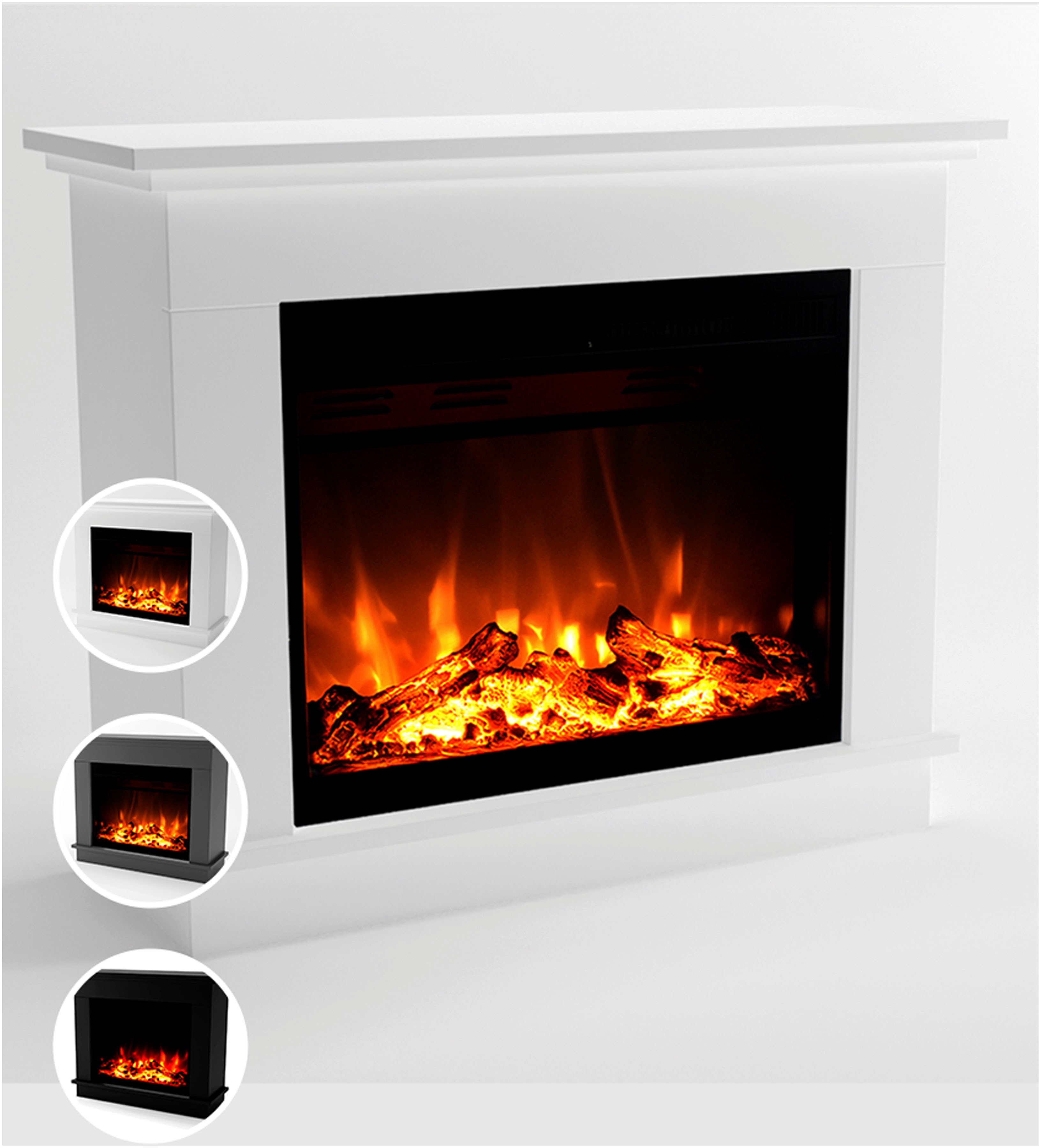 GLOW FIRE Elektrokamin Atlas LED L, LED Kamin mit Heizung, mit 3-fach Farbwechsler und Knisterfunktion