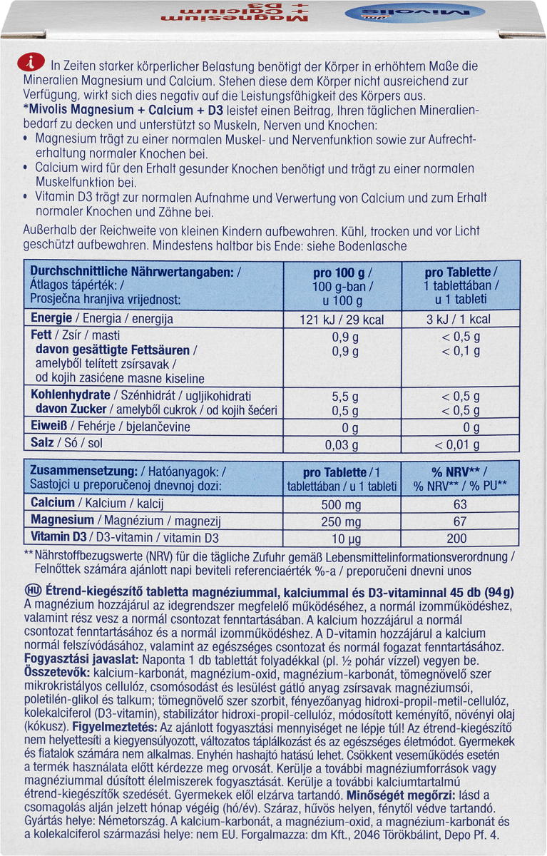 Magnesium + Calcium + D3 Tabletten 45 St, 94 g